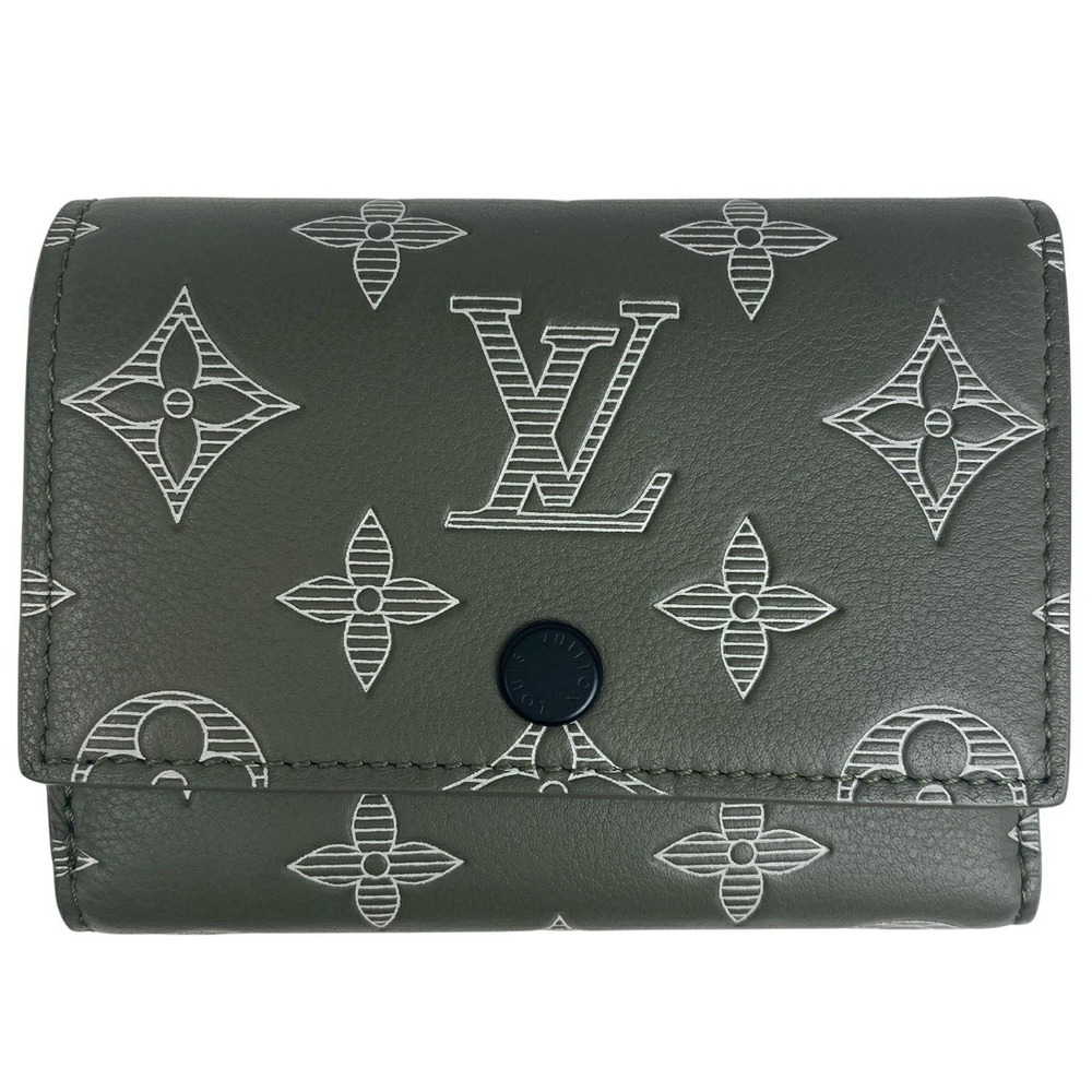 Louis Vuitton Victor Wallet Monogram Shadow Black Tri fold Leather Olive Green